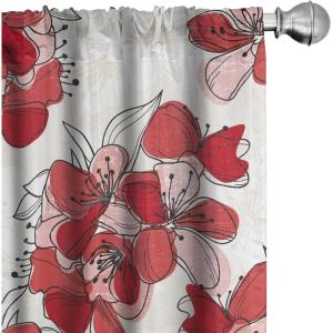Ambesonne Flowers Curtains, Watercolor Floral Design with Neutral Colors Boho Leaves Autumn Vibes, Window Treatments 2 Panel Set for Living Room Bedroom, Pair of – 28″ x 63″, Deep Sky Blue Sand Brown(Pink Pale Pink)