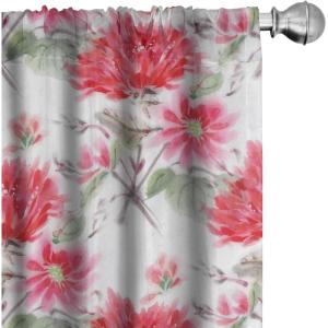 Ambesonne Flowers Curtains, Watercolor Floral Design with Neutral Colors Boho Leaves Autumn Vibes, Window Treatments 2 Panel Set for Living Room Bedroom, Pair of – 28″ x 63″, Deep Sky Blue Sand Brown(Reseda Green Dark Pink)