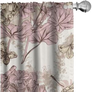 Ambesonne Flowers Curtains, Watercolor Floral Design with Neutral Colors Boho Leaves Autumn Vibes, Window Treatments 2 Panel Set for Living Room Bedroom, Pair of – 28″ x 63″, Deep Sky Blue Sand Brown(Pastel Yellow Pale Pink)
