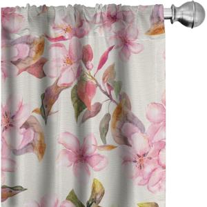 Ambesonne Flowers Curtains, Watercolor Floral Design with Neutral Colors Boho Leaves Autumn Vibes, Window Treatments 2 Panel Set for Living Room Bedroom, Pair of – 28″ x 63″, Deep Sky Blue Sand Brown(Pale Pink Fawn Cream)