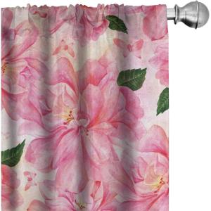 Ambesonne Flowers Curtains, Watercolor Floral Design with Neutral Colors Boho Leaves Autumn Vibes, Window Treatments 2 Panel Set for Living Room Bedroom, Pair of – 28″ x 63″, Deep Sky Blue Sand Brown(Hot Pink Hunter Green)