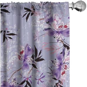 Ambesonne Flowers Curtains, Watercolor Floral Design with Neutral Colors Boho Leaves Autumn Vibes, Window Treatments 2 Panel Set for Living Room Bedroom, Pair of – 28″ x 63″, Deep Sky Blue Sand Brown(Pale Purple Pastel Purple)