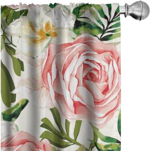 Ambesonne Flowers Curtains, Watercolor Floral Design with Neutral Colors Boho Leaves Autumn Vibes, Window Treatments 2 Panel Set for Living Room Bedroom, Pair of – 28″ x 63″, Deep Sky Blue Sand Brown(Olive Green Coral White)