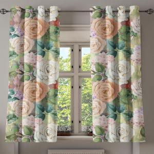 Ambesonne Jungle Boho Grommet Curtain, Dreamy Silhouettes of Flowers Vintage Drawn with Lines Neutral Art, Decorative 2-Panel Window Drapes for Bedroom Living Room, 50″ x 63″, Almond Green Sea Green(Peacock Green Champagne)