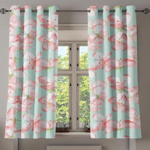 Ambesonne Jungle Boho Grommet Curtain, Dreamy Silhouettes of Flowers Vintage Drawn with Lines Neutral Art, Decorative 2-Panel Window Drapes for Bedroom Living Room, 50″ x 63″, Almond Green Sea Green(Salmon Rose and Mint Green)