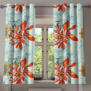 Ambesonne Jungle Boho Grommet Curtain, Dreamy Silhouettes of Flowers Vintage Drawn with Lines Neutral Art, Decorative 2-Panel Window Drapes for Bedroom Living Room, 50″ x 63″, Almond Green Sea Green(Marigold Vermilion Teal)