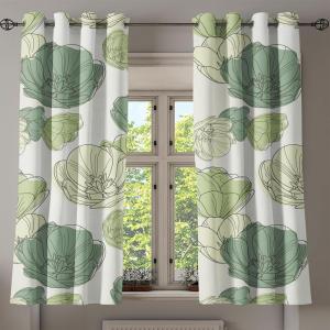 Ambesonne Jungle Boho Grommet Curtain, Dreamy Silhouettes of Flowers Vintage Drawn with Lines Neutral Art, Decorative 2-Panel Window Drapes for Bedroom Living Room, 50″ x 63″, Almond Green Sea Green(Jade Green Avocado Green)