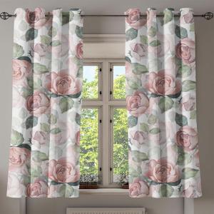 Ambesonne Jungle Boho Grommet Curtain, Dreamy Silhouettes of Flowers Vintage Drawn with Lines Neutral Art, Decorative 2-Panel Window Drapes for Bedroom Living Room, 50″ x 63″, Almond Green Sea Green(Blush and Sage Green)