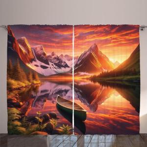 Ambesonne Lake Curtains, Mountains Calm Nature Scenery Botanical Neutral Ornaments Illustration, Living Room Bedroom Window Drapes 2 Panel Set, 108″ X 96″, Pale Teal Tan and Brown(Olive Green and Burnt Sienna)