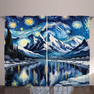 Ambesonne Lake Curtains, Mountains Calm Nature Scenery Botanical Neutral Ornaments Illustration, Living Room Bedroom Window Drapes 2 Panel Set, 108″ X 96″, Pale Teal Tan and Brown(Royal Blue and Yellow)