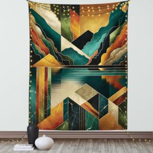 Ambesonne Lake Tapestry, Mountains Calm Nature Scenery Botanical Neutral Ornaments Illustration, Wall Hanging for Bedroom Living Room Dorm Decor, 60″ X 80″, Pale Teal Tan and Brown(Ginger Dark Teal)