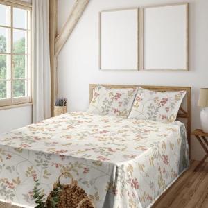 Ambesonne Meadow Vibes Sheet Set, Line Art Neutral Colors Boho Pampas Design on Geometric Back Print, Fitted and Flat Sheet with Pillowcase Bedding Accent 3 Piece Set, Twin, Pale Salmon Off White(Pale Ruby Avocado Green)