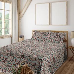 Ambesonne Meadow Vibes Sheet Set, Line Art Neutral Colors Boho Pampas Design on Geometric Back Print, Fitted and Flat Sheet with Pillowcase Bedding Accent 3 Piece Set, Twin, Pale Salmon Off White(Pale Petrol Blue Burgundy)