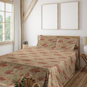 Ambesonne Meadow Vibes Sheet Set, Line Art Neutral Colors Boho Pampas Design on Geometric Back Print, Fitted and Flat Sheet with Pillowcase Bedding Accent 3 Piece Set, Twin, Pale Salmon Off White(Dusk Ruby Pistachio Green)
