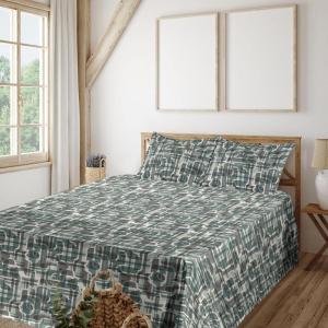 Ambesonne Meadow Vibes Sheet Set, Line Art Neutral Colors Boho Pampas Design on Geometric Back Print, Fitted and Flat Sheet with Pillowcase Bedding Accent 3 Piece Set, Twin, Pale Salmon Off White(Cadet Blue and Taupe Grey)