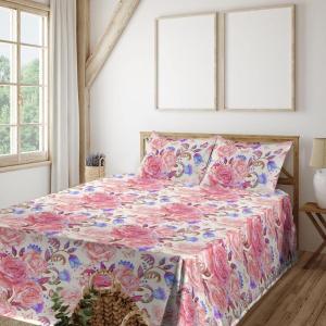 Ambesonne Meadow Vibes Sheet Set, Line Art Neutral Colors Boho Pampas Design on Geometric Back Print, Fitted and Flat Sheet with Pillowcase Bedding Accent 3 Piece Set, Twin, Pale Salmon Off White(Pastel Pink Lavender Blue)
