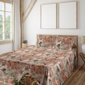 Ambesonne Meadow Vibes Sheet Set, Line Art Neutral Colors Boho Pampas Design on Geometric Back Print, Fitted and Flat Sheet with Pillowcase Bedding Accent 3 Piece Set, Twin, Pale Salmon Off White(Rose Pale Green Pale Ruby)