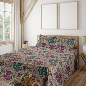 Ambesonne Meadow Vibes Sheet Set, Line Art Neutral Colors Boho Pampas Design on Geometric Back Print, Fitted and Flat Sheet with Pillowcase Bedding Accent 3 Piece Set, Twin, Pale Salmon Off White(Purple Teal and Pastel Brown)