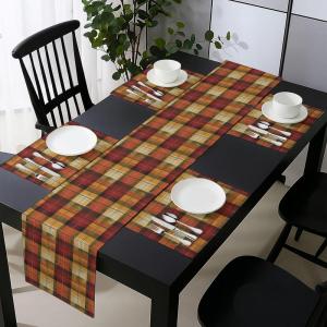 Ambesonne Tartan Table Runner, A Traditional Plaid with Diagonal Lines Rhombuses Scottish Retro Themed Drawing Art, Decoration for Dining Room and Kitchen Home and House Decor, 16″ X 72″, Coral Black(Paprika Orange Rust)