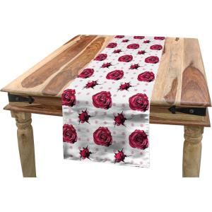 Ambesonne Vintage Rose Table Runner, Repetitive Soft Romantic Tones Floral, Rectangle Scarf for Dining Room Kitchen Table Setting Decor, 14″ X 90″, White Pale Pink Fuchsia(Pale Pink Raspberry)