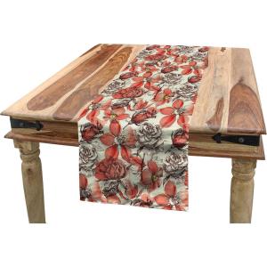 Ambesonne Vintage Rose Table Runner, Repetitive Soft Romantic Tones Floral, Rectangle Scarf for Dining Room Kitchen Table Setting Decor, 14″ X 90″, White Pale Pink Fuchsia(Coral Brown)
