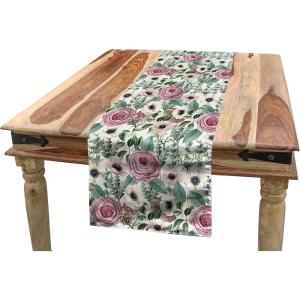 Ambesonne Vintage Rose Table Runner, Repetitive Soft Romantic Tones Floral, Rectangle Scarf for Dining Room Kitchen Table Setting Decor, 14″ X 90″, White Pale Pink Fuchsia(Blush Emerald)