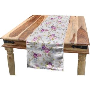 Ambesonne Vintage Rose Table Runner, Repetitive Soft Romantic Tones Floral, Rectangle Scarf for Dining Room Kitchen Table Setting Decor, 14″ X 90″, White Pale Pink Fuchsia(White Pale Pink Fuchsia)