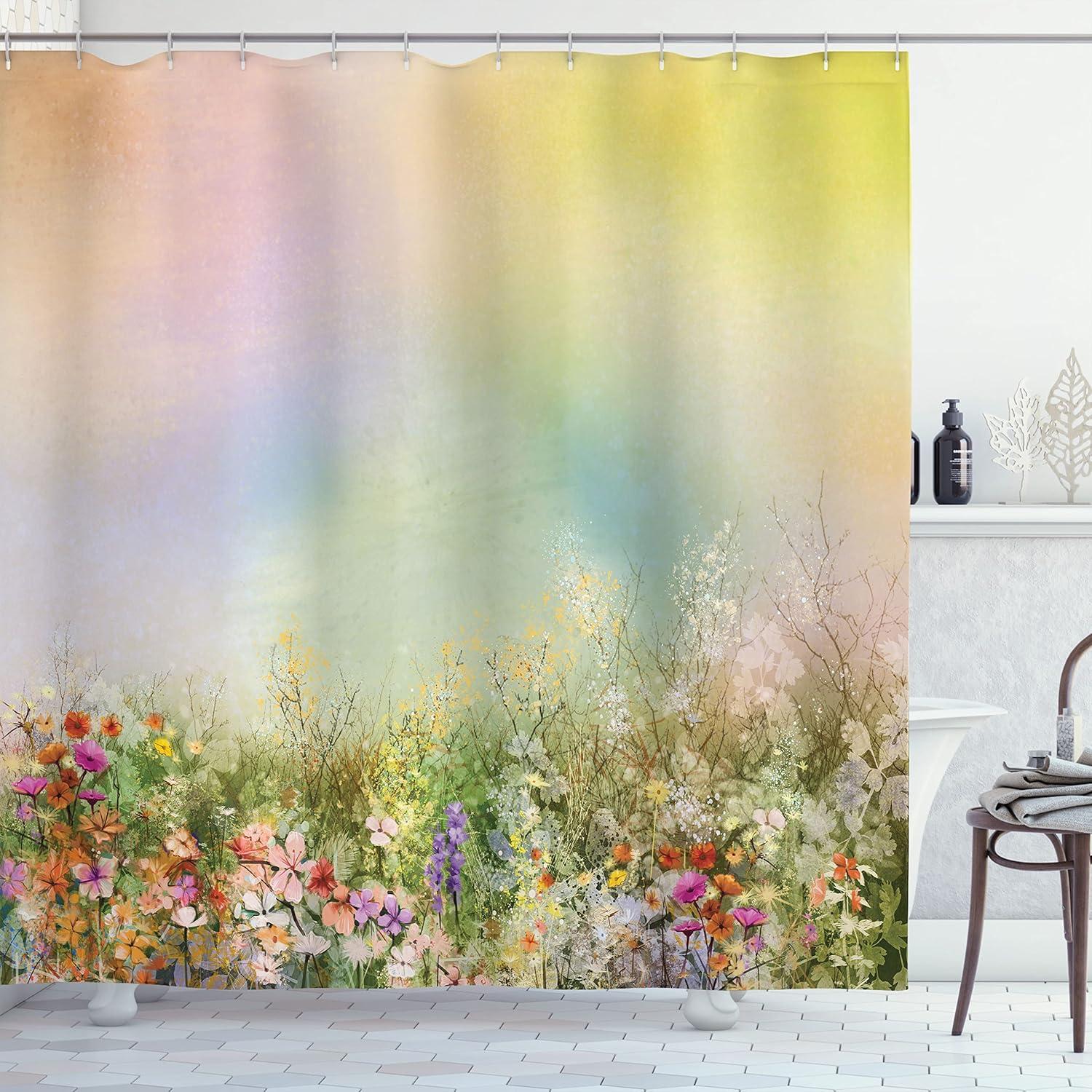 imageAmbesonne Antlers Shower Curtain Moose in Winter Forest Wildlife Reindeer Christmas Theme Watercolor Painting Style Cloth Fabric Bathroom Decor Set with Hooks 69quot W x 70quot L Beige GreenTeal Yellow Green Indigo