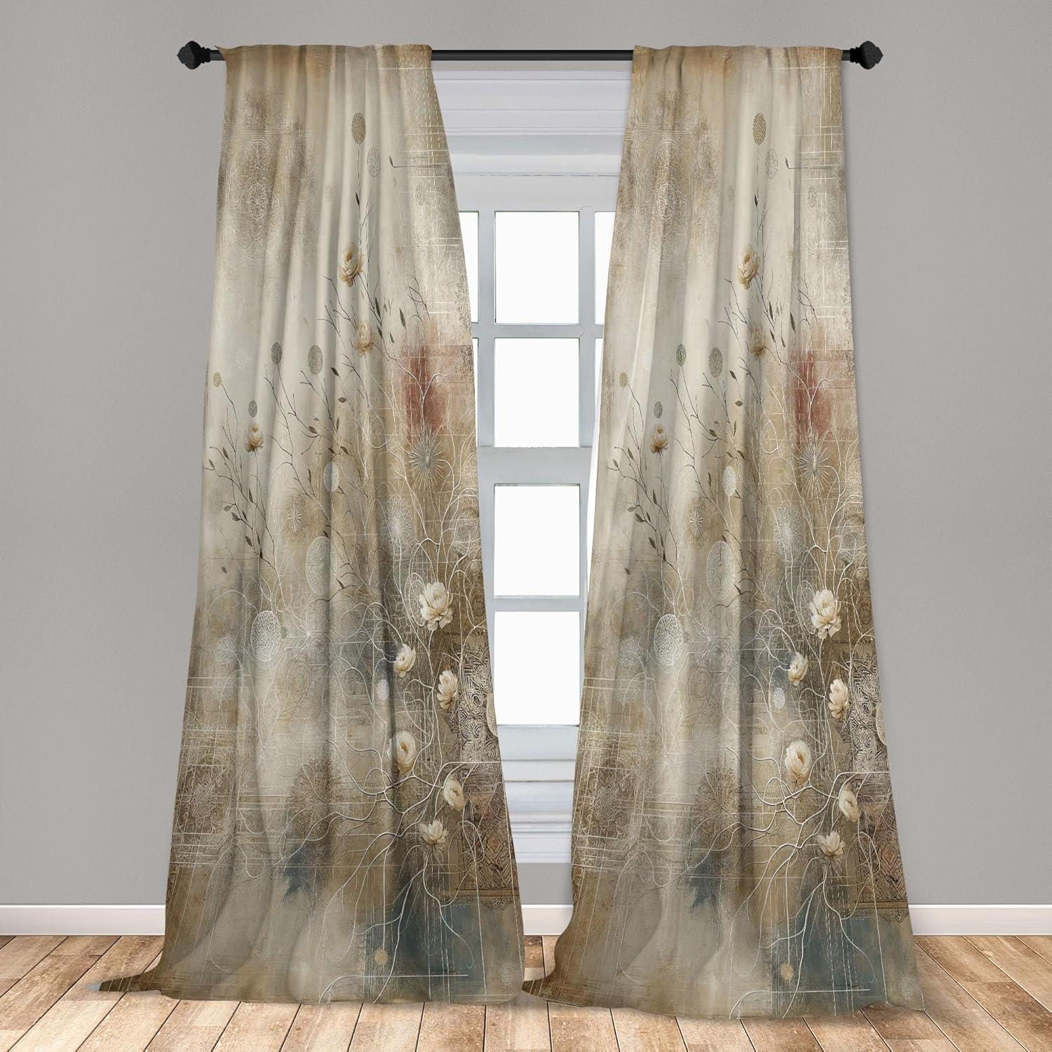 imageAmbesonne Bohemian Curtains Boho Botanical Pattern of Thin Dried Branches and Blooming Roses Window Treatments 2 Panel Set for Living Room Bedroom Pair of 28quot x 63quot Dark Tan Blue and Pale Sepia