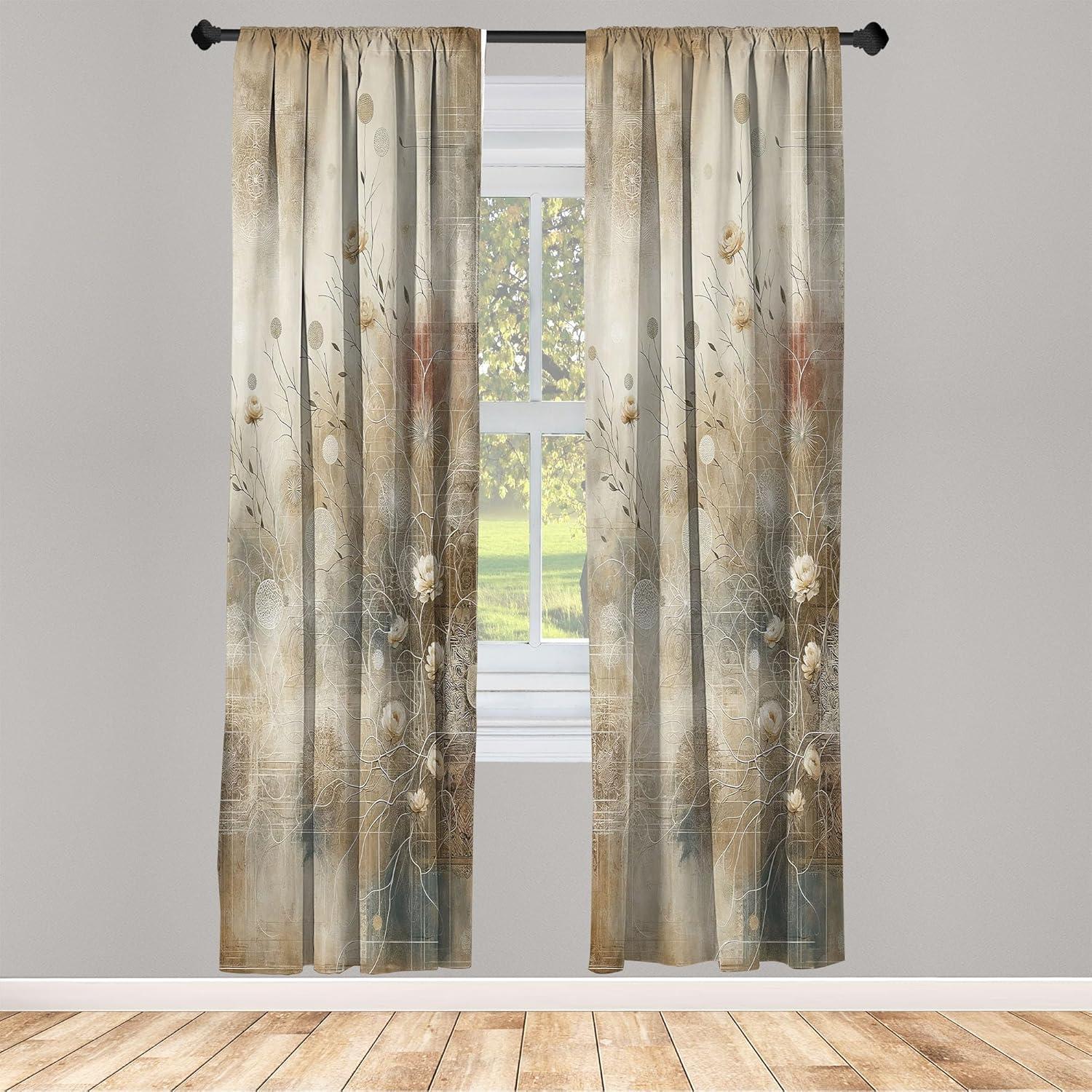 imageAmbesonne Bohemian Curtains Boho Botanical Pattern of Thin Dried Branches and Blooming Roses Window Treatments 2 Panel Set for Living Room Bedroom Pair of 28quot x 63quot Dark Tan Blue and Pale Sepia