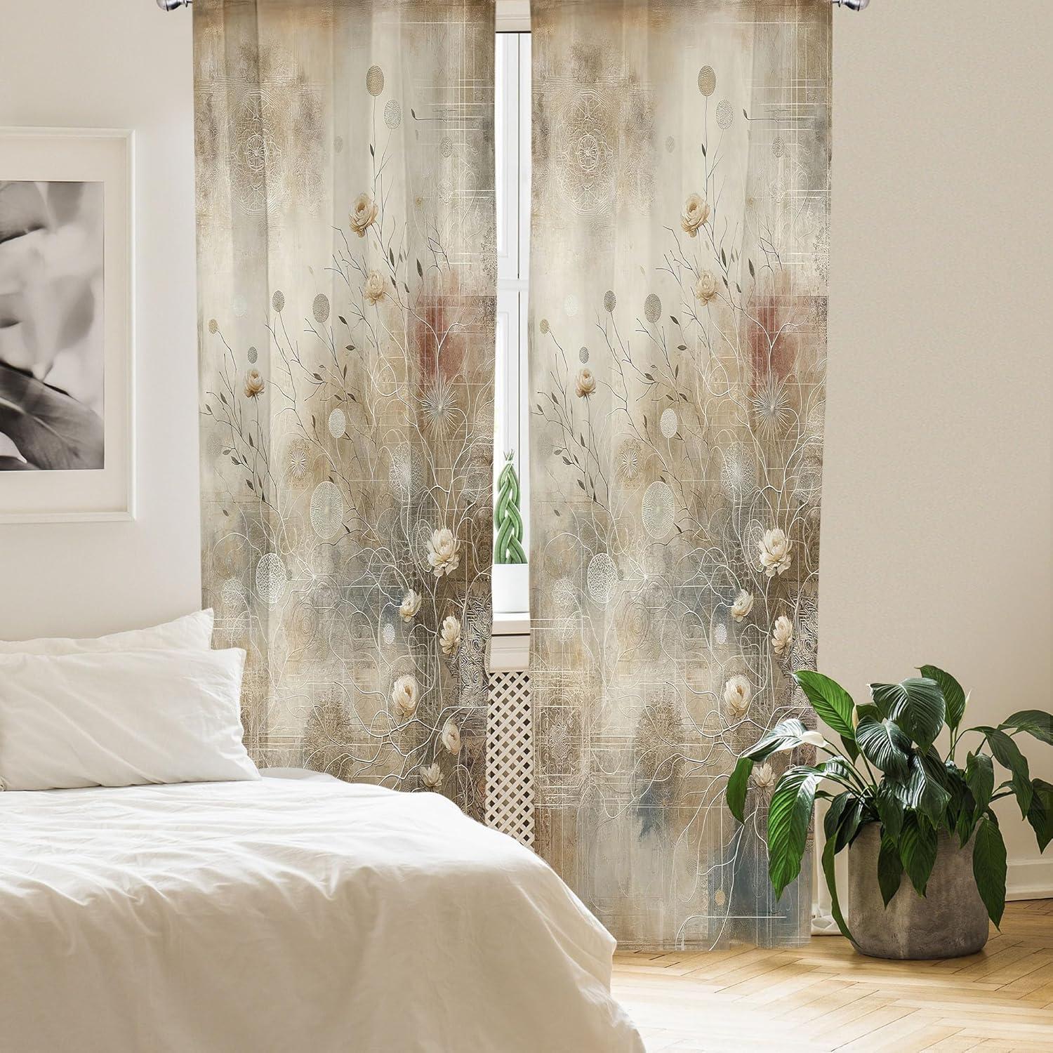 imageAmbesonne Bohemian Curtains Boho Botanical Pattern of Thin Dried Branches and Blooming Roses Window Treatments 2 Panel Set for Living Room Bedroom Pair of 28quot x 63quot Dark Tan Blue and Pale Sepia
