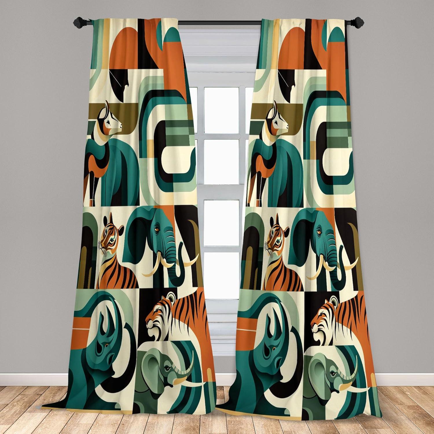 imageAmbesonne Bohemian Curtains Bold and Big Feather Motif on Southwestern Inspired Striped Print Window Treatments 2 Panel Set for Living Room Bedroom Pair of 28quot x 63quot Cadet Blue Beige and BrownDark Orange Teal Beige