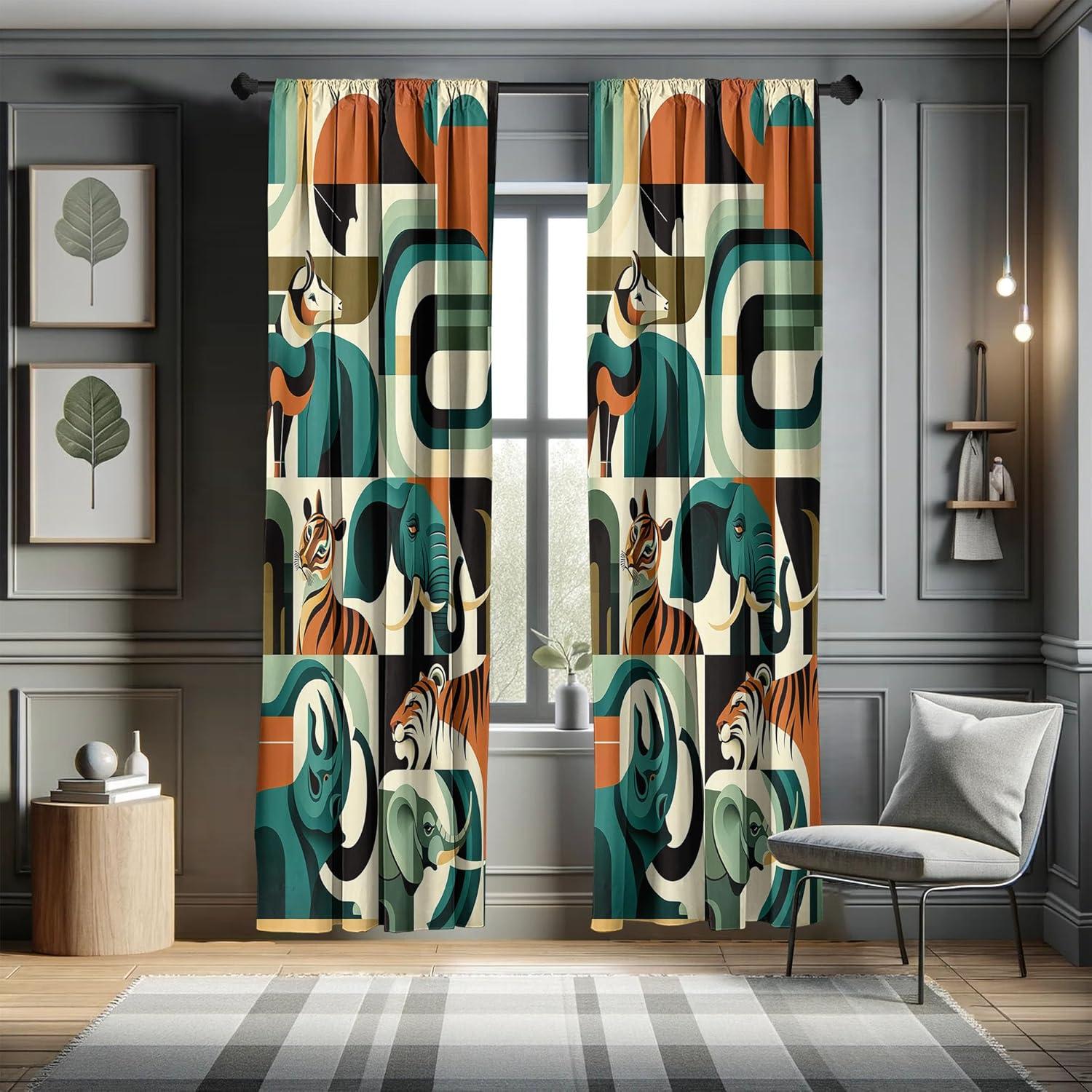 imageAmbesonne Bohemian Curtains Bold and Big Feather Motif on Southwestern Inspired Striped Print Window Treatments 2 Panel Set for Living Room Bedroom Pair of 28quot x 63quot Cadet Blue Beige and BrownDark Orange Teal Beige