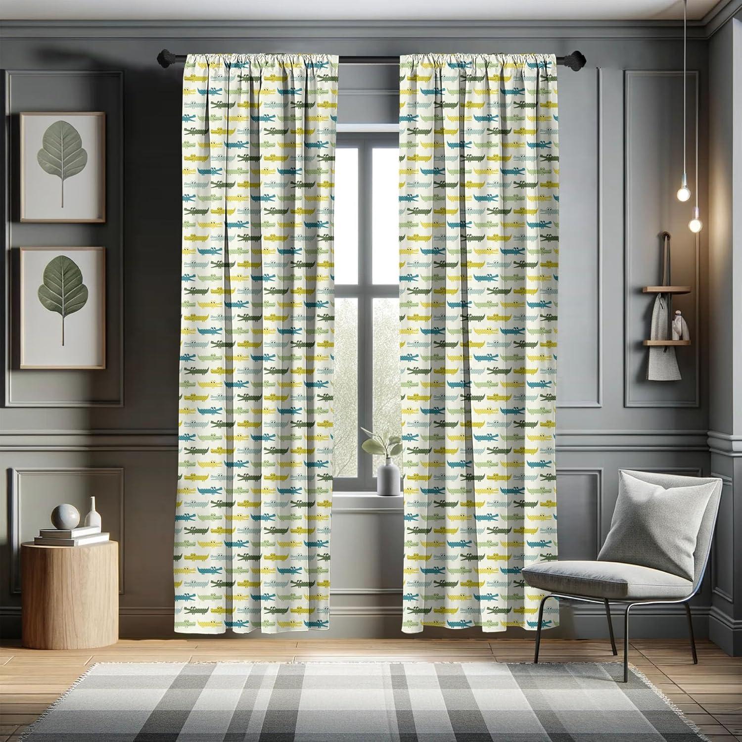 imageAmbesonne Bohemian Curtains Bold and Big Feather Motif on Southwestern Inspired Striped Print Window Treatments 2 Panel Set for Living Room Bedroom Pair of 28quot x 63quot Cadet Blue Beige and BrownGreen and Yellow