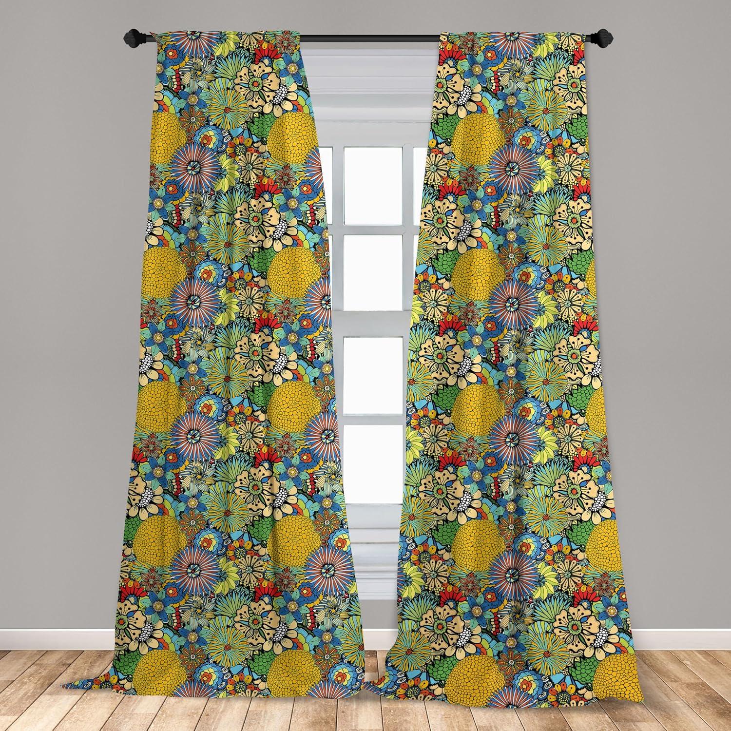 imageAmbesonne Bohemian Curtains Hexagons Floral Botany Art in Cold Colors Ocean and Nature Tones Window Treatments 2 Panel Set for Living Room Bedroom Pair of 28quot x 95quot Teal Green and Sea BlueMulti Color