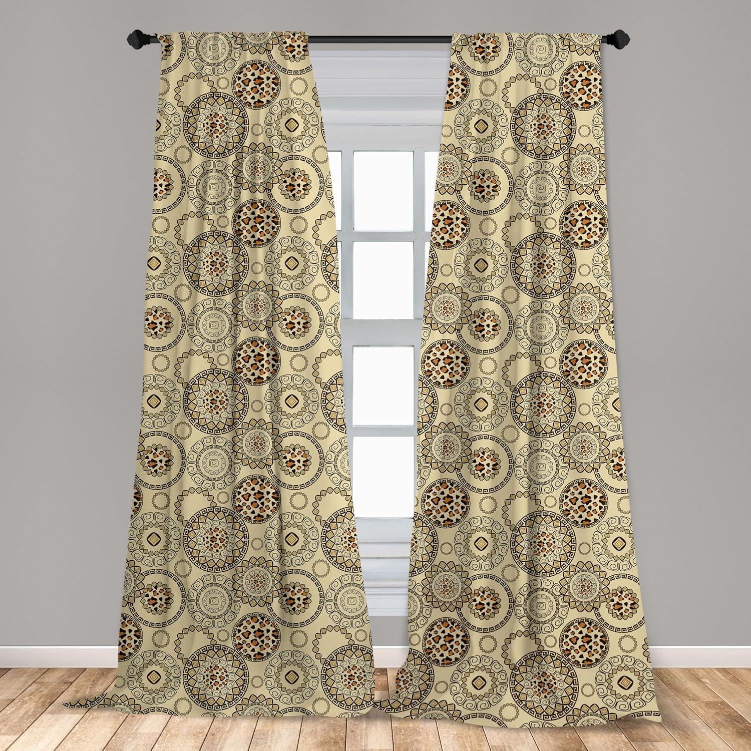 imageAmbesonne Bohemian Curtains Hexagons Floral Botany Art in Cold Colors Ocean and Nature Tones Window Treatments 2 Panel Set for Living Room Bedroom Pair of 28quot x 95quot Teal Green and Sea BlueBeige Brown