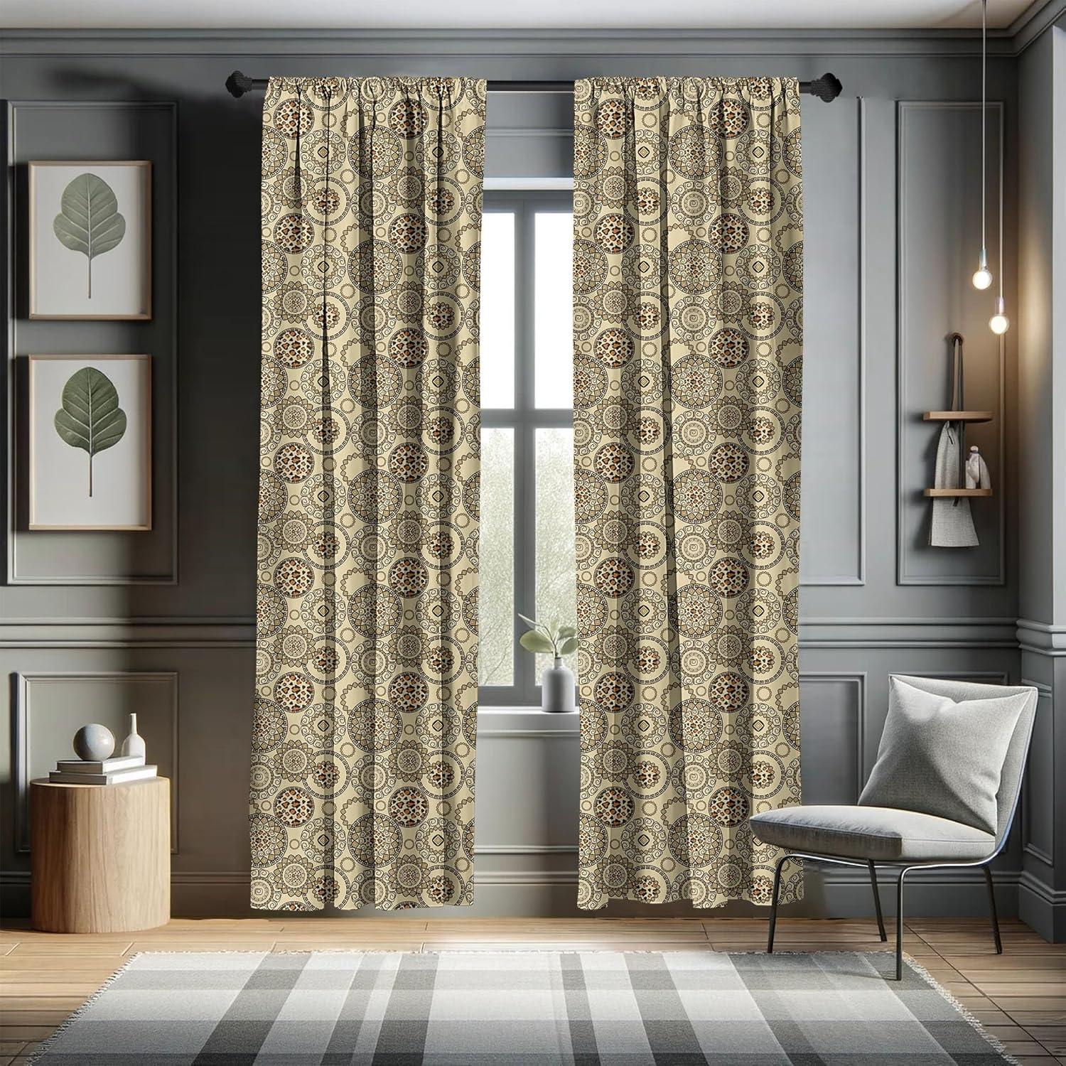 imageAmbesonne Bohemian Curtains Hexagons Floral Botany Art in Cold Colors Ocean and Nature Tones Window Treatments 2 Panel Set for Living Room Bedroom Pair of 28quot x 95quot Teal Green and Sea BlueBeige Brown