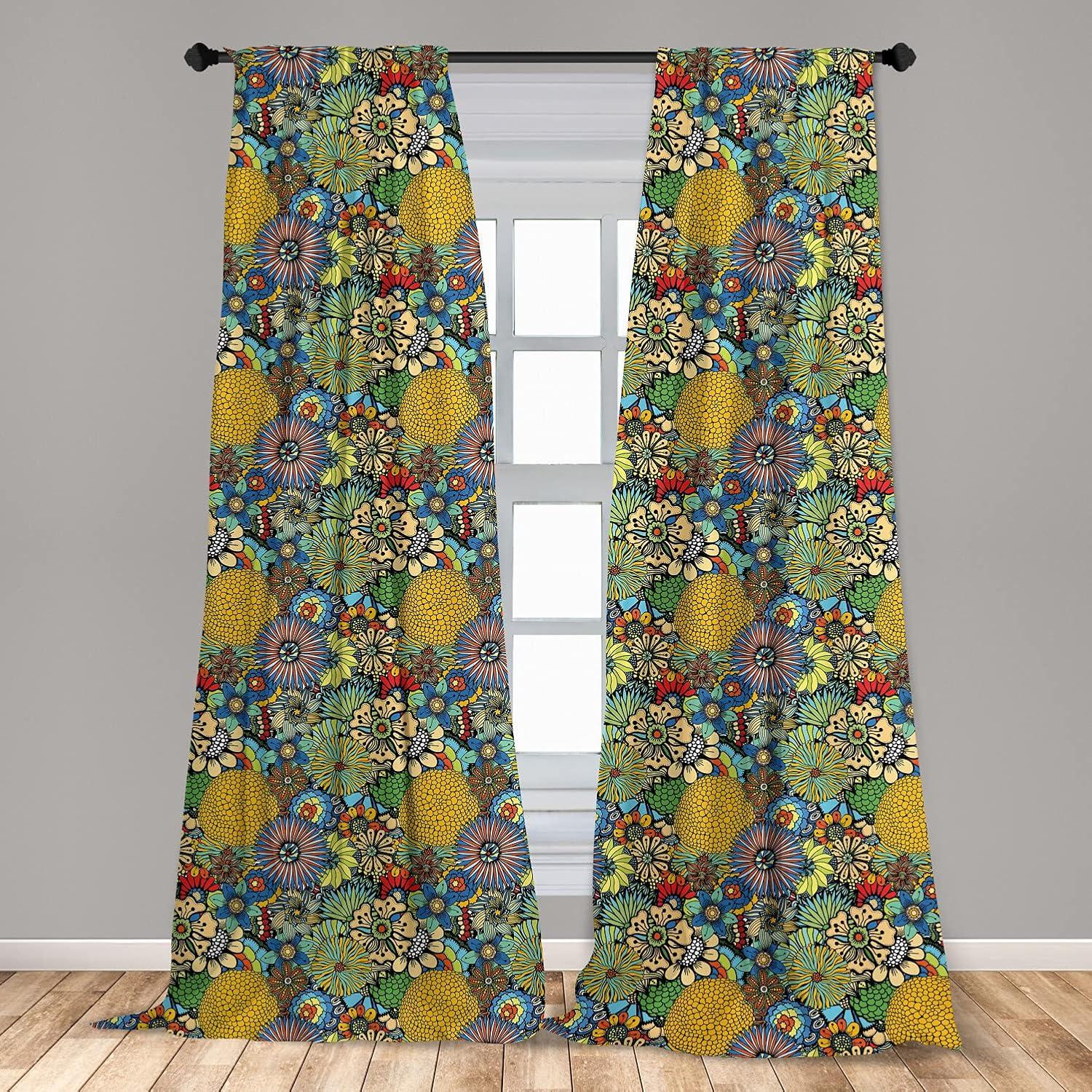 imageAmbesonne Bohemian Curtains Hexagons Floral Botany Art in Cold Colors Ocean and Nature Tones Window Treatments 2 Panel Set for Living Room Bedroom Pair of 28quot x 95quot Teal Green and Sea BlueMulti Color