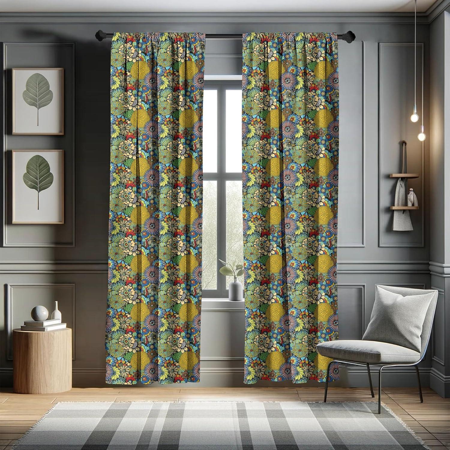 imageAmbesonne Bohemian Curtains Hexagons Floral Botany Art in Cold Colors Ocean and Nature Tones Window Treatments 2 Panel Set for Living Room Bedroom Pair of 28quot x 95quot Teal Green and Sea BlueMulti Color
