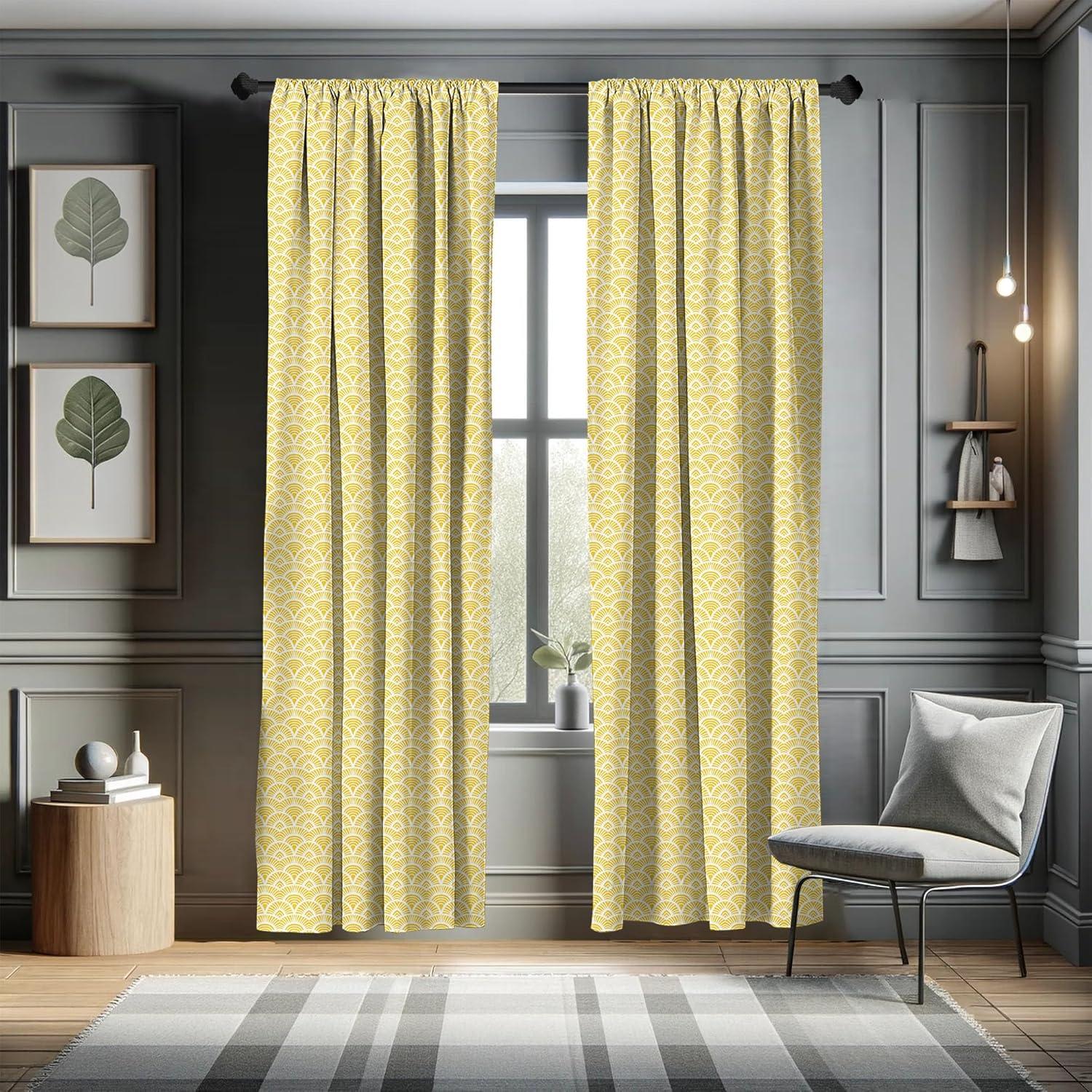 imageAmbesonne Bohemian Curtains Hexagons Floral Botany Art in Cold Colors Ocean and Nature Tones Window Treatments 2 Panel Set for Living Room Bedroom Pair of 28quot x 95quot Teal Green and Sea BlueWhite and Yellow