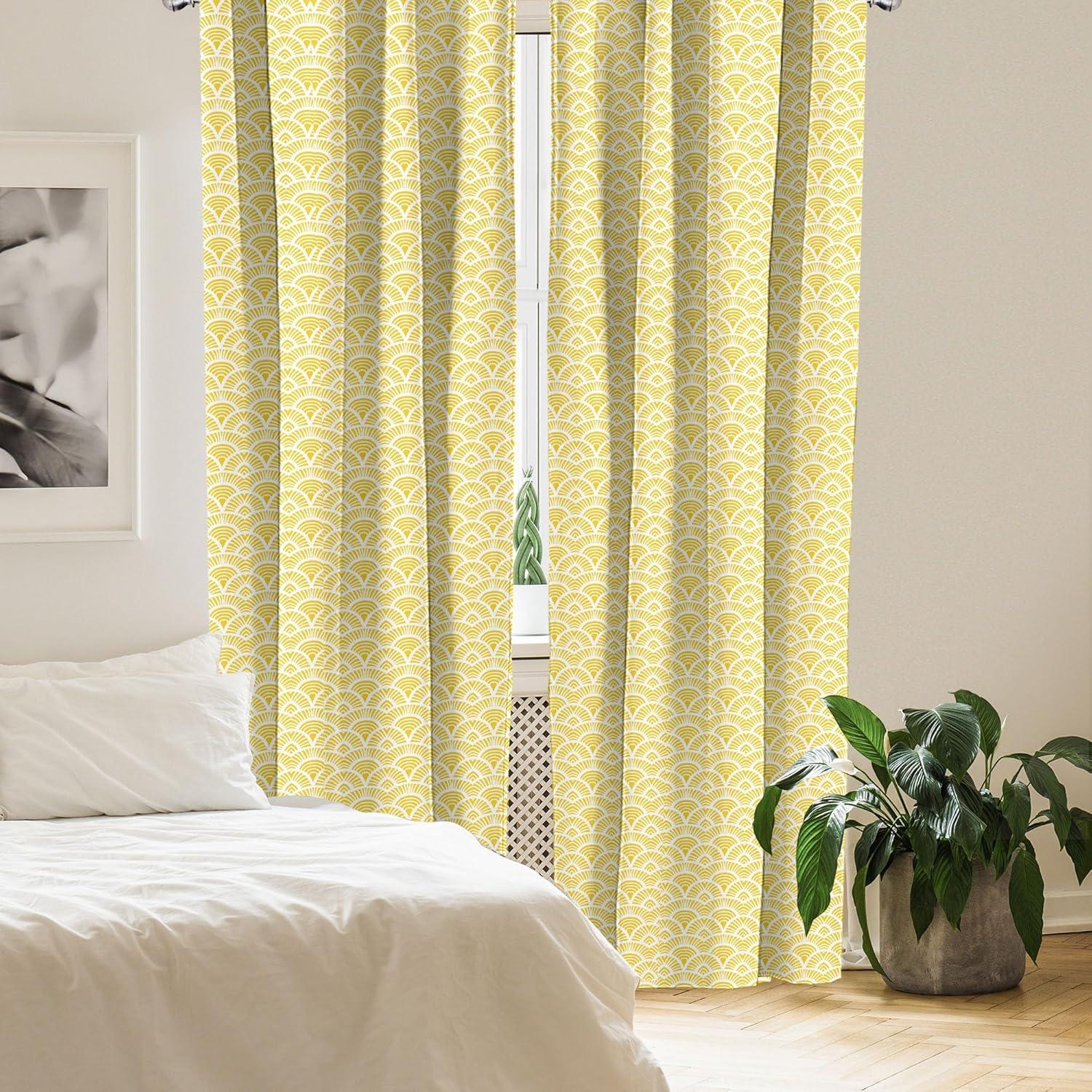 imageAmbesonne Bohemian Curtains Hexagons Floral Botany Art in Cold Colors Ocean and Nature Tones Window Treatments 2 Panel Set for Living Room Bedroom Pair of 28quot x 95quot Teal Green and Sea BlueWhite and Yellow