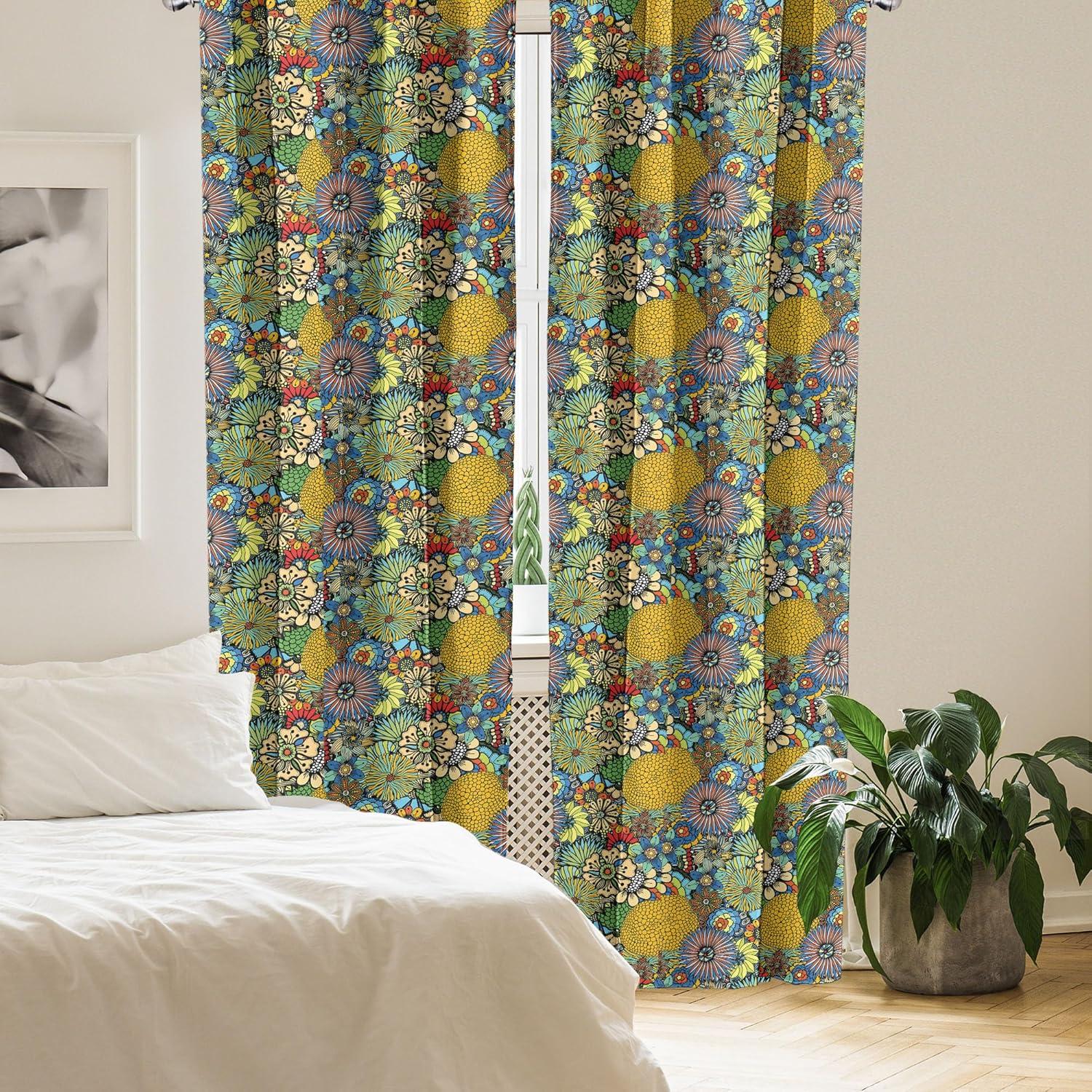 imageAmbesonne Bohemian Curtains Hexagons Floral Botany Art in Cold Colors Ocean and Nature Tones Window Treatments 2 Panel Set for Living Room Bedroom Pair of 28quot x 95quot Teal Green and Sea BlueMulti Color