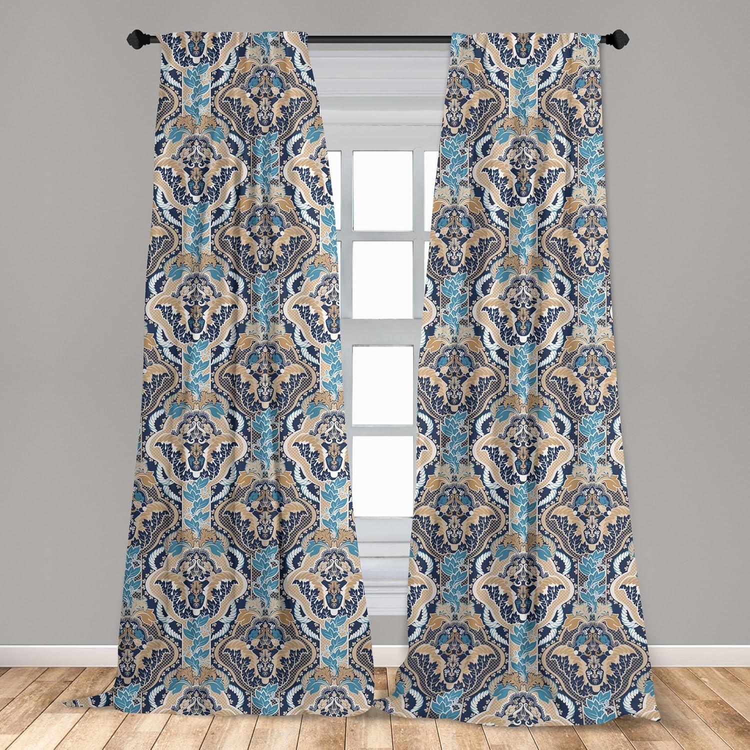 imageAmbesonne Botanical Curtains Minimal Watercolor Leaves on Minimal Geometric Shapes in Cold Colors Window Treatments 2 Panel Set for Living Room Bedroom Pair of 28quot x 63quot Grey Teal Slate BlueBlue Beige