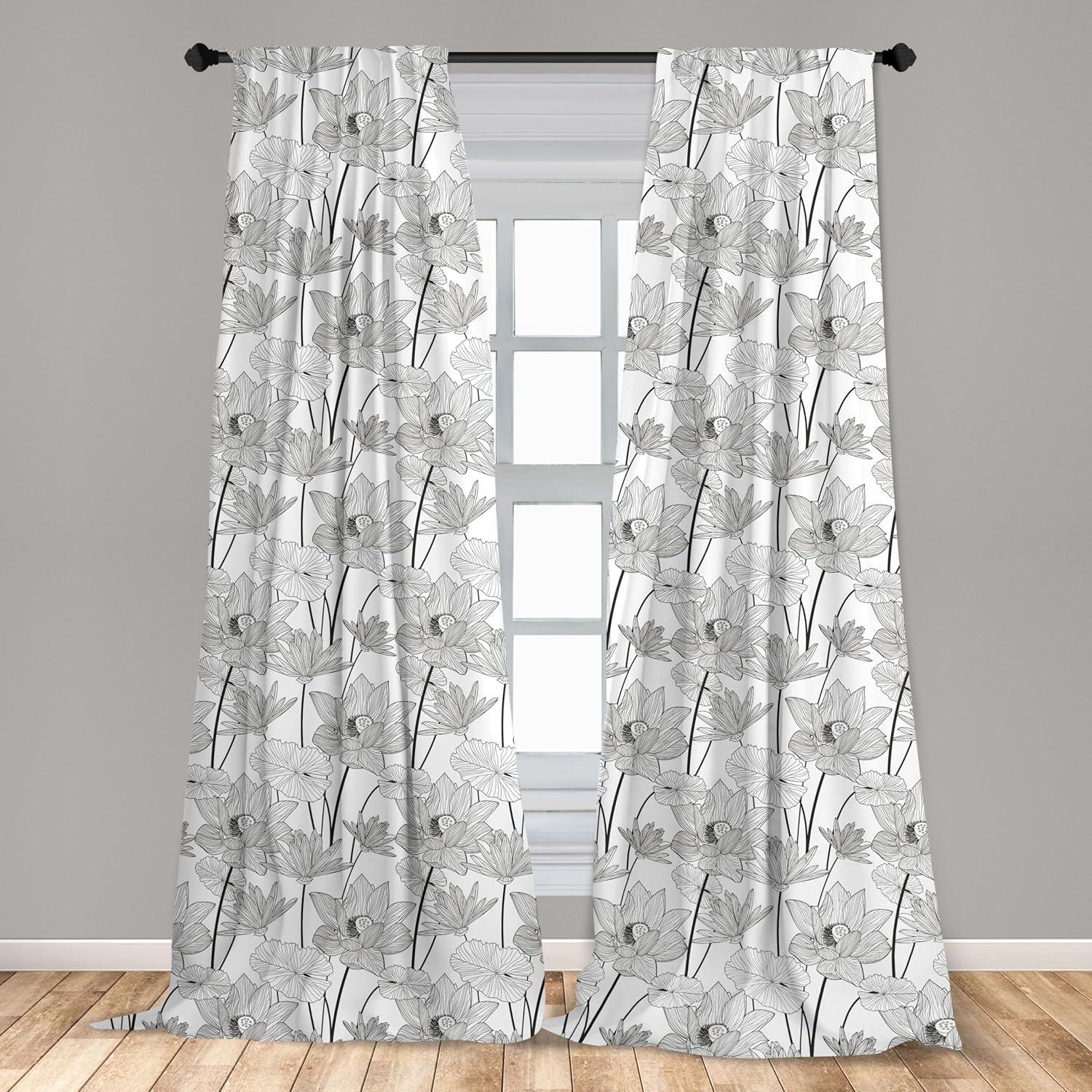 imageAmbesonne Botanical Curtains Vintage Floral Pattern with Detailed Exotic Leaves from Different Trees Window Treatments 2 Panel Set for Living Room Bedroom Pair of 28quot x 84quot Green and IvoryWhite and Pale Black