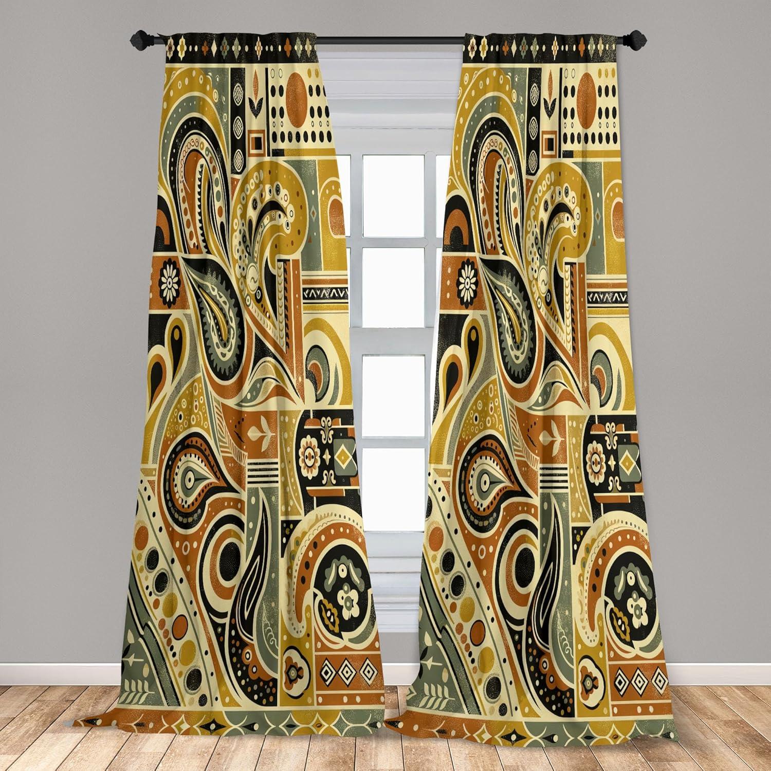 imageAmbesonne Botanical Curtains Vintage Floral Pattern with Detailed Exotic Leaves from Different Trees Window Treatments 2 Panel Set for Living Room Bedroom Pair of 28quot x 84quot Green and IvoryKhaki Pale Rust Amber