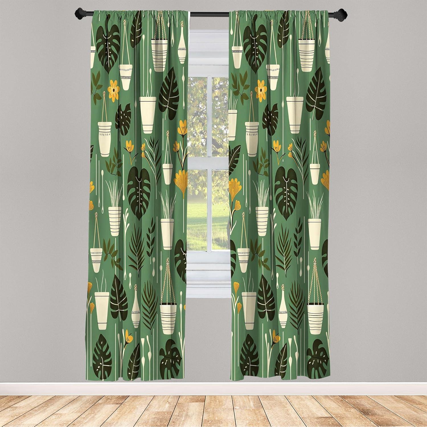imageAmbesonne Botanical Curtains Vintage Floral Pattern with Detailed Exotic Leaves from Different Trees Window Treatments 2 Panel Set for Living Room Bedroom Pair of 28quot x 84quot Green and IvoryFern Green Apricot Beige