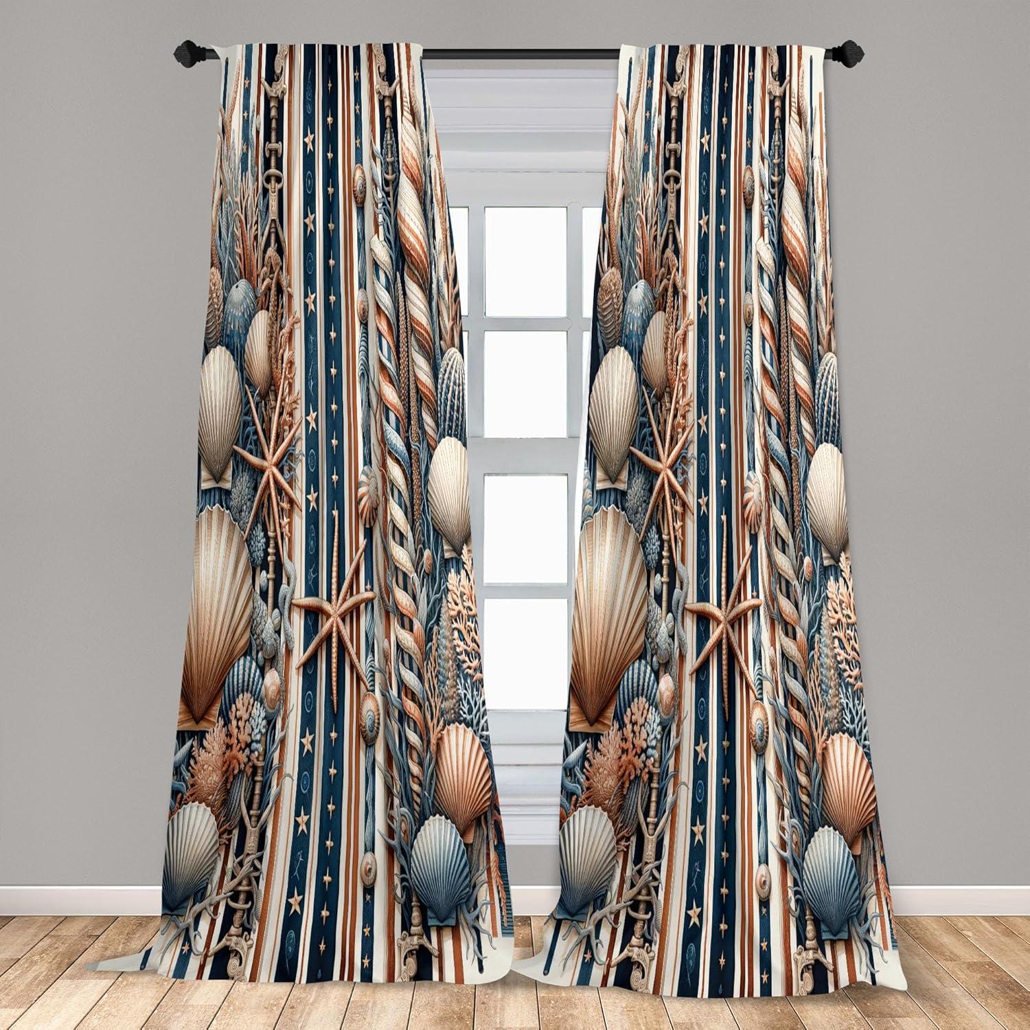 imageAmbesonne Botanical Curtains Vintage Floral Pattern with Detailed Exotic Leaves from Different Trees Window Treatments 2 Panel Set for Living Room Bedroom Pair of 28quot x 84quot Green and IvorySea Blue Pale Salmon