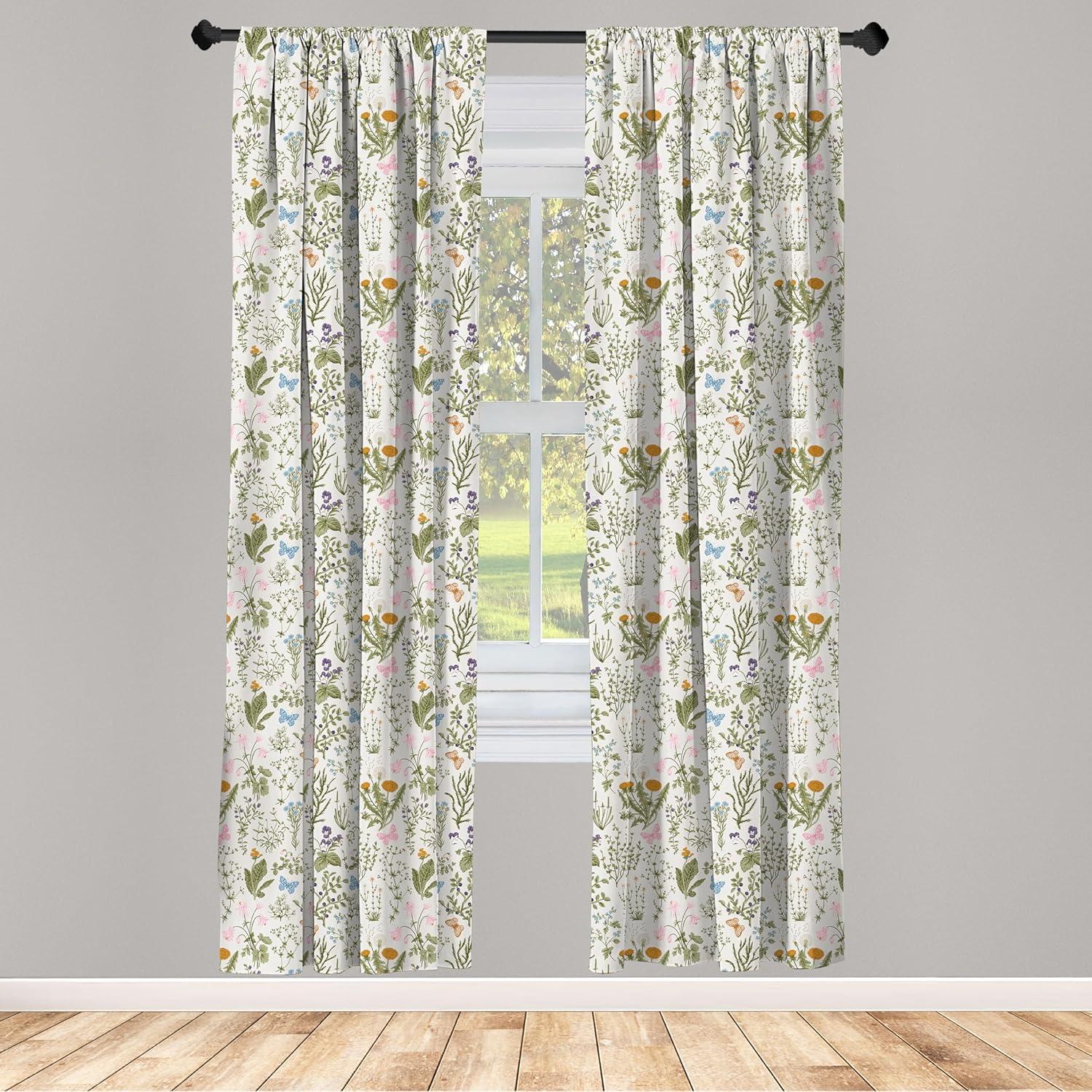 imageAmbesonne Botanical Curtains Vintage Floral Pattern with Detailed Exotic Leaves from Different Trees Window Treatments 2 Panel Set for Living Room Bedroom Pair of 28quot x 84quot Green and IvoryMustard Green