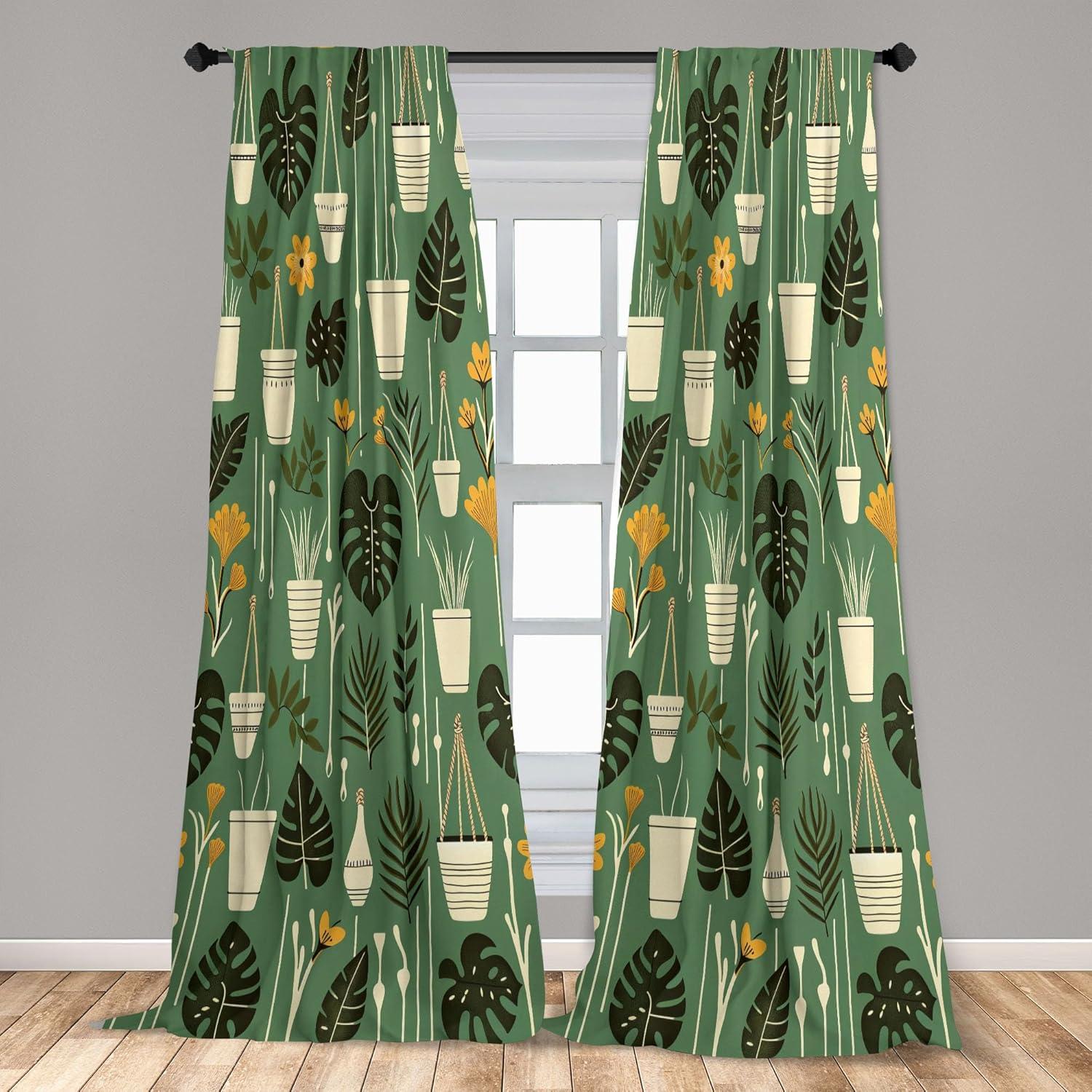imageAmbesonne Botanical Curtains Vintage Floral Pattern with Detailed Exotic Leaves from Different Trees Window Treatments 2 Panel Set for Living Room Bedroom Pair of 28quot x 84quot Green and IvoryFern Green Apricot Beige