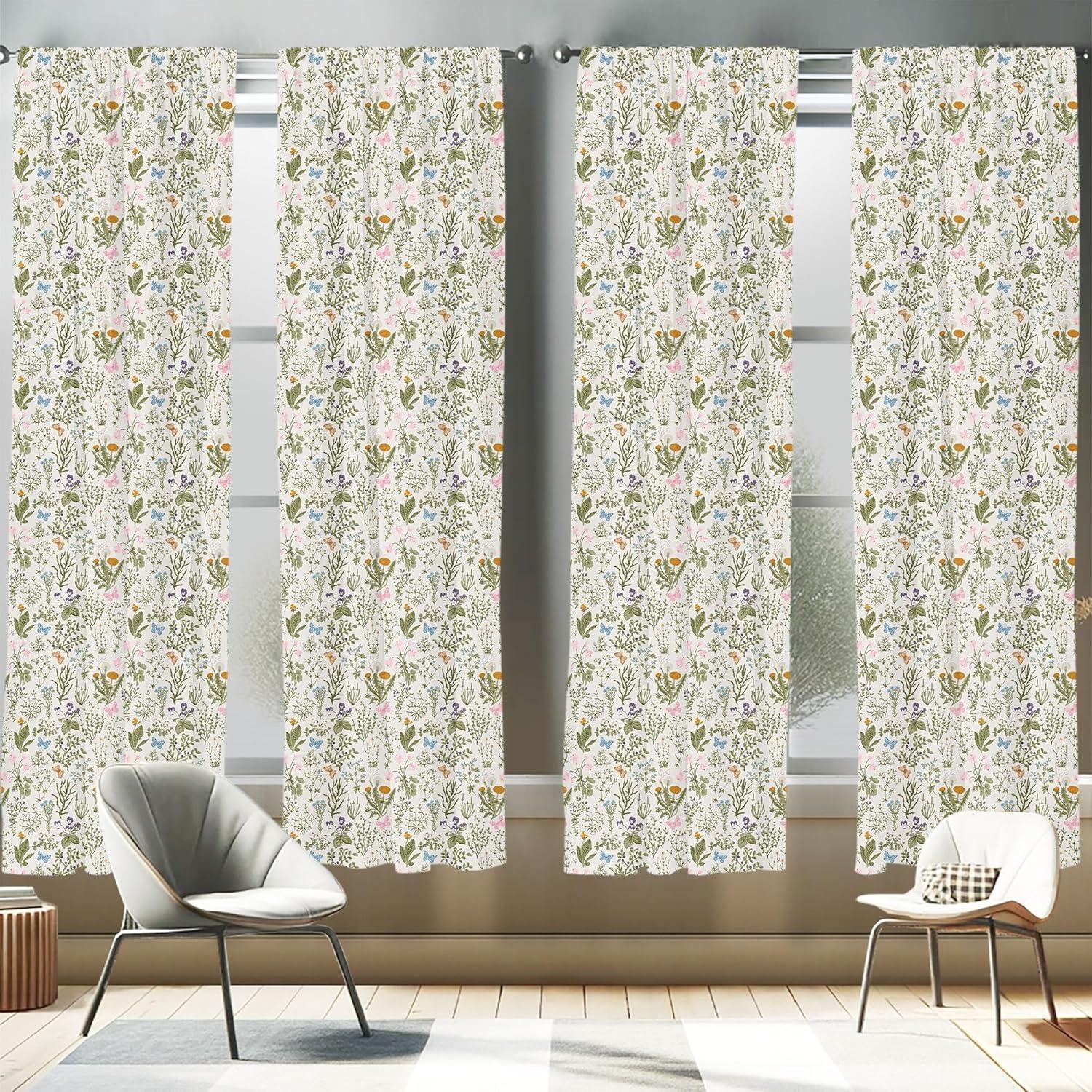 imageAmbesonne Botanical Curtains Vintage Floral Pattern with Detailed Exotic Leaves from Different Trees Window Treatments 2 Panel Set for Living Room Bedroom Pair of 28quot x 84quot Green and IvoryMustard Green